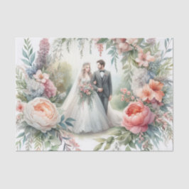 エレガントな水彩画の花嫁と新郎の結婚式 薄葉紙