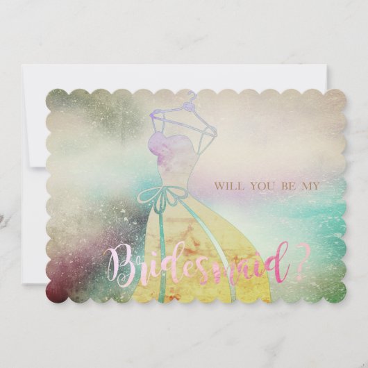 エレガントな水彩画の花嫁ドレス ブライズメイド カード (正面)
