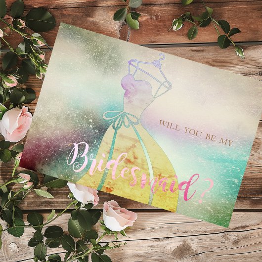 エレガントな水彩画の花嫁ドレス ブライズメイド カード