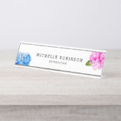 エレガントな水彩画の花模様のアジサイ デスクネームプレート (正面)