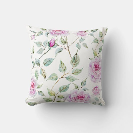エレガントな水彩画の葉およびバラ|の装飾用クッション クッション (正面)