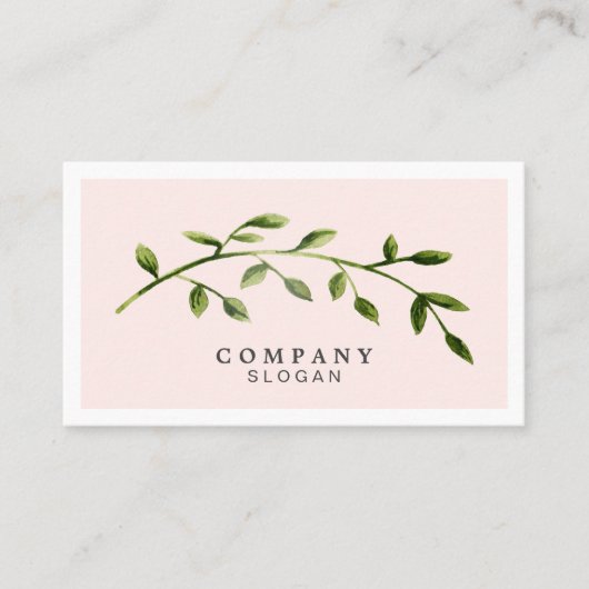 エレガントな水彩画の葉のパステル調ピンクの名刺 名刺 (正面)