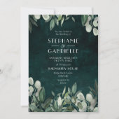 エレガントな水彩画の葉の植物 ハンターグリーン 招待状 (正面)