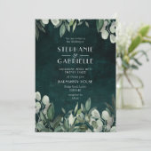 エレガントな水彩画の葉の植物 ハンターグリーン 招待状 (スタンド正面)