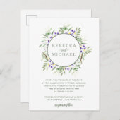 エレガントな水彩画の藤のリースの結婚式 インビテーションポストカード (正面/裏面)