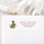 エレガントな水彩画の赤いリボンのヤドリギ クリスマス ラベル (インサイチュ)