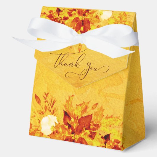 エレガントな水彩画の赤と金のポインセチアのウェディング フェイバーボックス (正面)