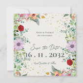 エレガントな水彩画の野生の花のフローラルウェディング セーブザデート (正面)