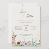 エレガントな水彩画の野生の花のフローラルウェディング 招待状 (正面)