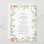 エレガントな水彩画の野生の花の花束 ウェディング 招待状 (正面)