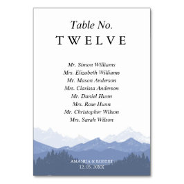 エレガントな水彩画の青い山のゲスト名 テーブルナンバー
