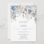 エレガントな水彩画の青い庭での婚約 招待状 (正面)