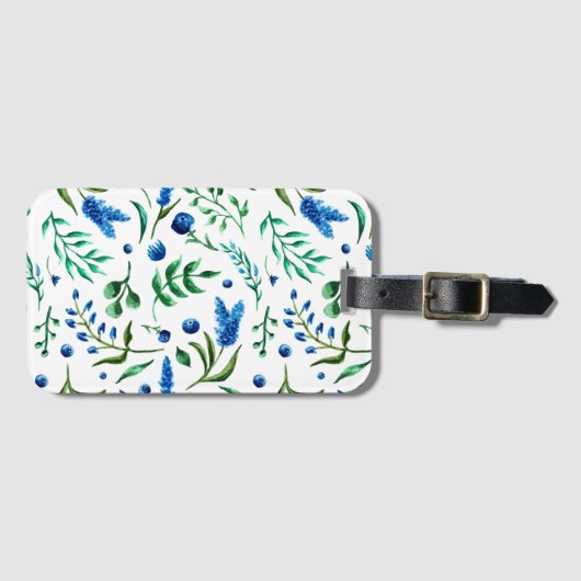 エレガントな水彩画の青い花柄|の荷物のラベル ラゲッジタグ (正面横)