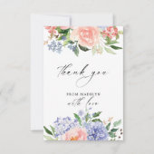 エレガントな水彩画の青とピンクの紫陽花の花 サンキューカード (正面)