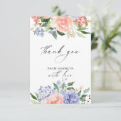 エレガントな水彩画の青とピンクの紫陽花の花 サンキューカード (スタンド正面)