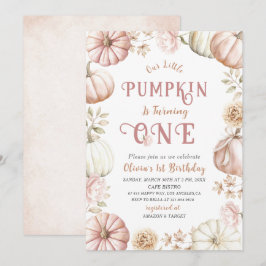 エレガントな水彩画の1歳誕生日パンプキンがやってくる 招待状