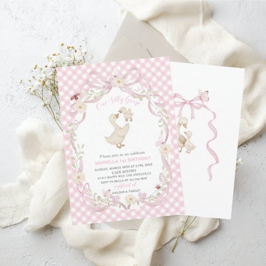 エレガントな水彩画の1歳誕生日　シリ―なゴ―スG 招待状