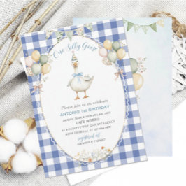 エレガントな水彩画の1歳誕生日　シリ―ゴース　B 招待状