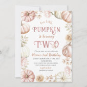 エレガントな水彩画の2歳の誕生日パンプキンがやってくる 招待状 (正面)