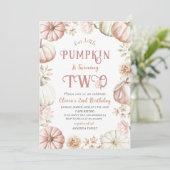 エレガントな水彩画の2歳の誕生日パンプキンがやってくる 招待状 (スタンド正面)
