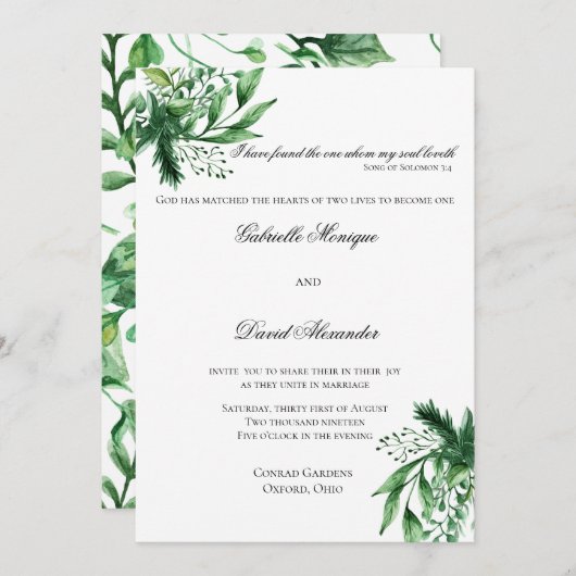 エレガントな水彩画は結婚式招待状を去ります 招待状 (正面/裏面)