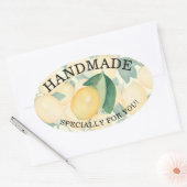 エレガントな水彩画イタリアンレモンと葉の手作り製品 楕円形シール (封筒)