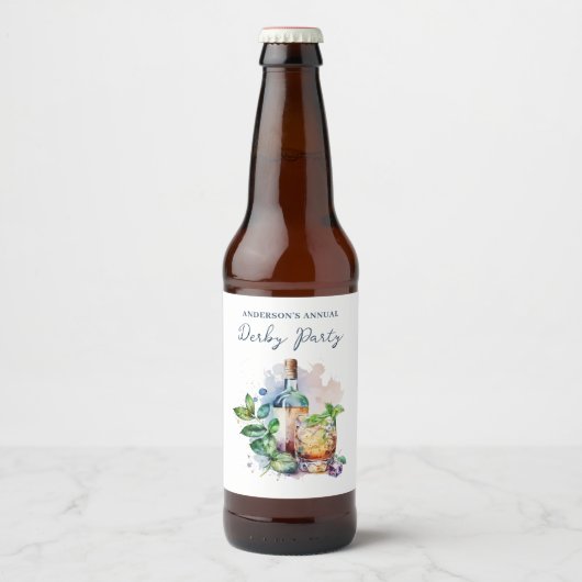 エレガントな水彩画ダービーパーティー ビールラベル (正面)