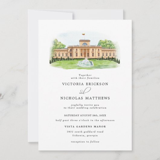 エレガントな水彩画トラカイ・ヴォケ・マンションウェディング 招待状 (正面)