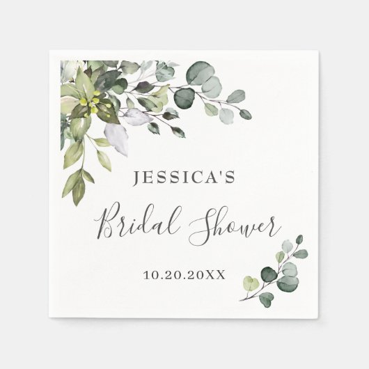 エレガントな水彩画ユーカリのウェディングシャワーペーパー スタンダードカクテルナプキン (正面)
