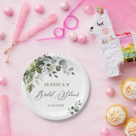 エレガントな水彩画ユーカリのブライダルシャワーペーパー ペーパープレート (パーティー)