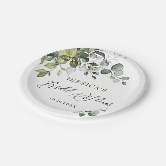 エレガントな水彩画ユーカリのブライダルシャワーペーパー ペーパープレート (アングル)