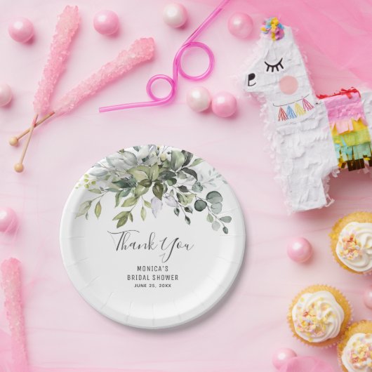 エレガントな水彩画ユーカリの花のウェディングシャワー ペーパープレート (パーティー)