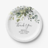 エレガントな水彩画ユーカリの花のウェディングシャワー ペーパープレート (正面)