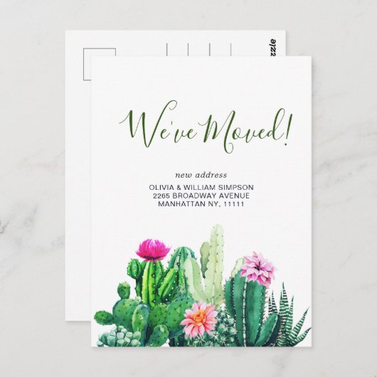 エレガントな水彩画多肉植物引越しのお知らせ ポストカード (正面/裏面)