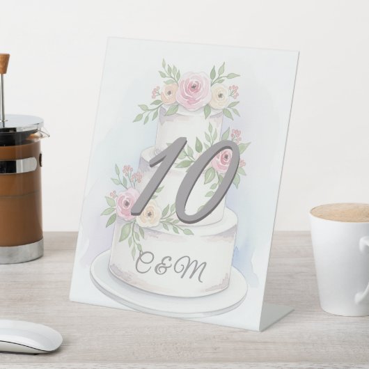 エレガントな水彩画 ウェディングケーキ テーブルサイン (インサイチュ)