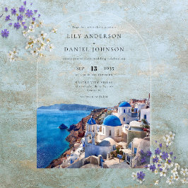 エレガントな水彩画 サントリーニ ギリシャ 結婚式のアーチ アクリル招待状