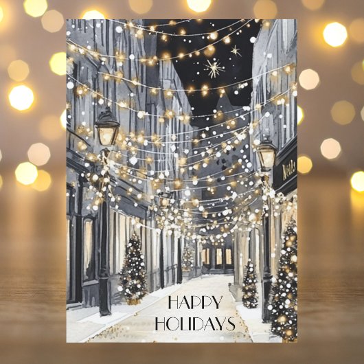 エレガントな水彩画 ブラックゴールド ハッピーホリデー シーズンカード