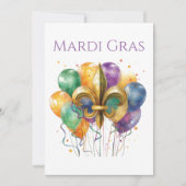 エレガントな水彩画 マーディ・グラス 招待状 (正面)