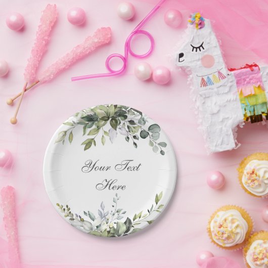 エレガントな水彩画 ユーカリグリーン パーティー ペーパープレート (パーティー)