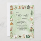 エレガントな水彩画 外は寒いよ 赤ちゃん歓迎会 招待状 (正面)