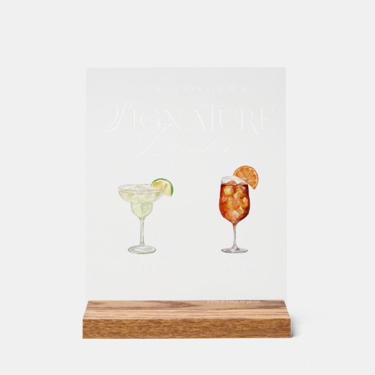 エレガントな水彩画　彼の彼女のシグネチャードリンク　ウェディング アクリルサイン (正面)