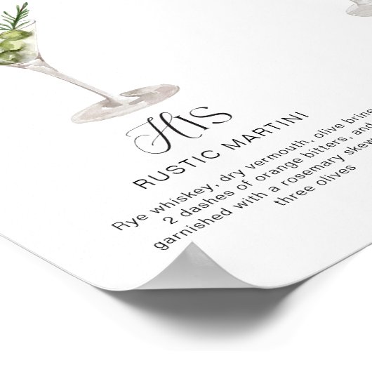 エレガントな水彩画　彼の彼女のシグネチャードリンク　ウェディング ポスター (角)