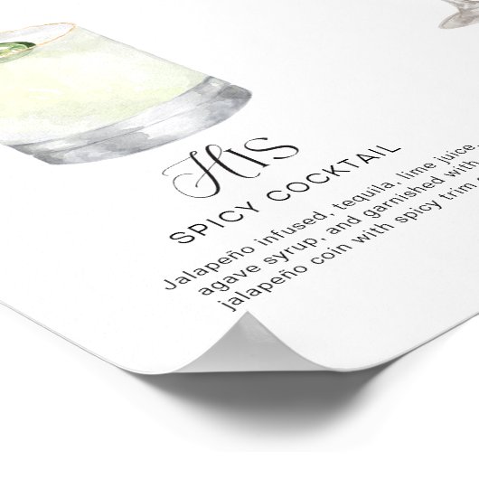 エレガントな水彩画　彼の彼女のシグネチャードリンク　ウェディング ポスター (角)