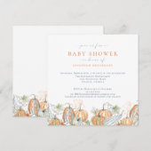 エレガントな水彩秋のカボチャベイビーシャワー 招待状 (正面/裏面)