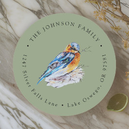 エレガントな水彩色のブルーバード宛名ラベル ラウンドシール