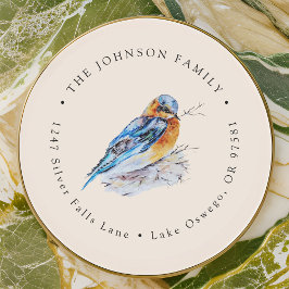エレガントな水彩色のブルーバード宛名ラベル ラウンドシール