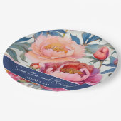 エレガントな水彩芍薬の花のウェディング ペーパープレート (アングル)