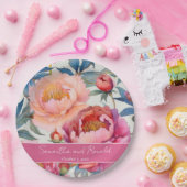 エレガントな水彩芍薬の花の結婚式 ペーパープレート (パーティー)