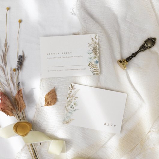 エレガントな水彩花とパンパス草のRSVPカード 出欠カード