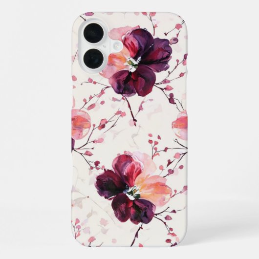 エレガントな水彩花と枝の模様 iPhoneケース (裏面)